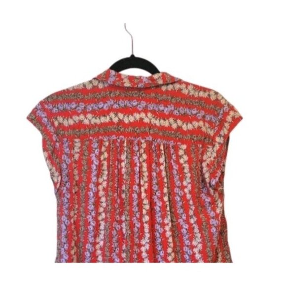 Anthropologie 49 Of 52 Conversations Button Up Blouse Size Small Red Floral - Picture 6 of 9